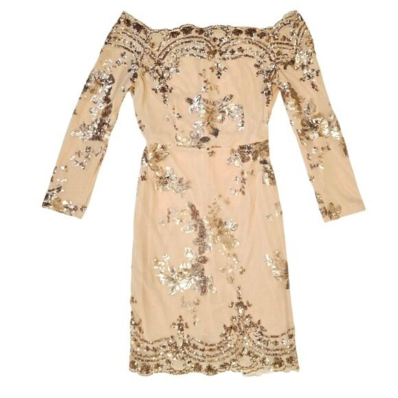 CBR Women's Mini Formal Dress Size Medium Nude Rose Gold Sequins Wedding Evening - Picture 14 of 14